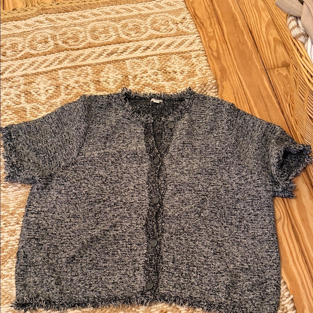 J. Crew frayed Trim Short-Sleeve Knit Cardigan - Gray